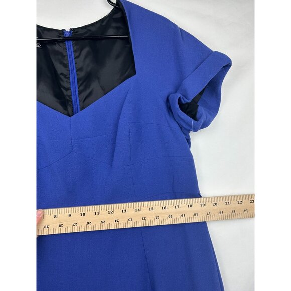 Lafayette 148 Women's Blue Short Sleeve Sheath Dress size 14 With Back Zipper - Picture 8 of 13